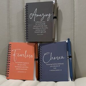 Bible Verse Notebook Trio & Pens Amazing Psalms Fearless Timothy Chosen Thessalo